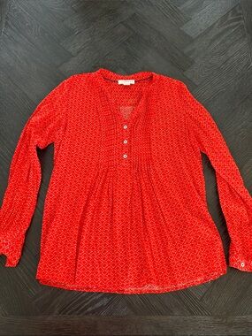 Kenar Vibrant Orange Geometric Print V-Neck Blouse